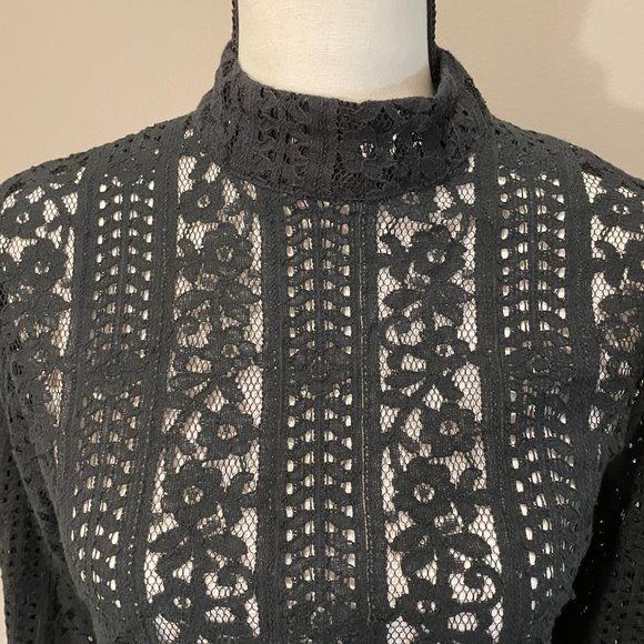 AAIKO Womens Lng Sl.  Sheer Lace Cowel Neck Top  sz S  NWOT - Picture 4 of 7